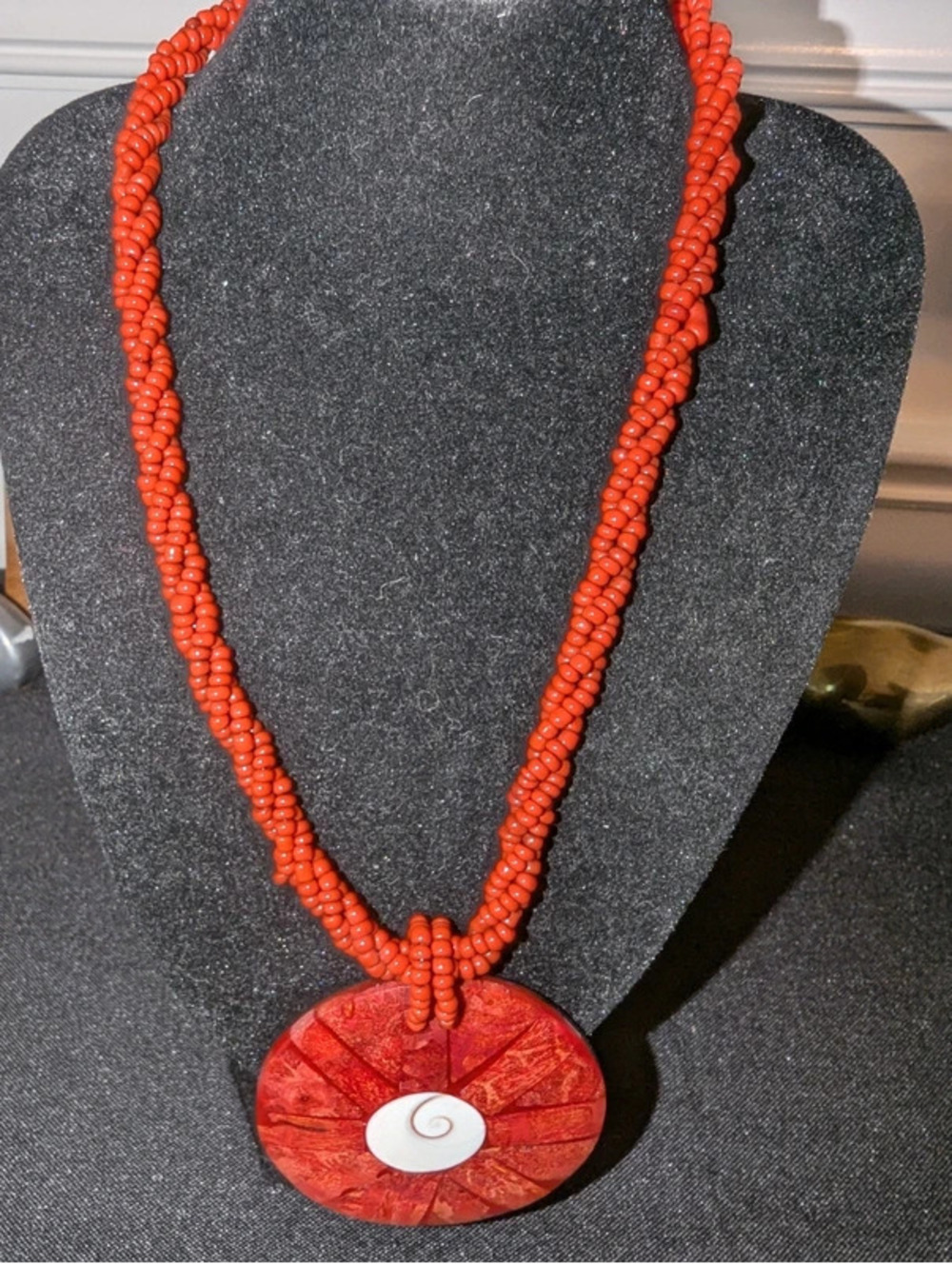 Balinese Red "Shiva" Seed bead Necklace and Pendant